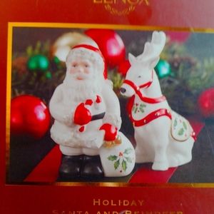 Lenox Holiday Christmas Santa & Reindeer Salt and Pepper Set.